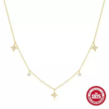 Серебряное ожерелье S925 с четырьмя бриллиантами на ключицу, модное французское легкое роскошное универсальное ожерелье на ключицу 925 silver золотой