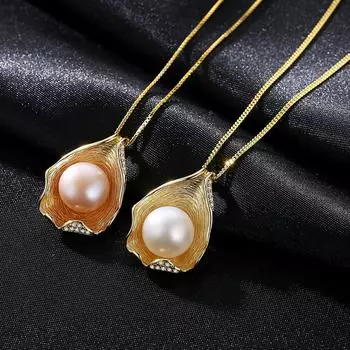 Серебряное ожерелье S925 с дизайном ракушки, 18-каратное посеребренное жемчужное женское ожерелье с подвеской розовый