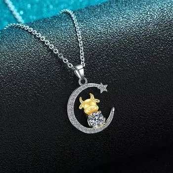 Серебряное ожерелье S925 Star Moon Taurus Guochao с электрическим разделением цветов, симпатичная подвеска Moon Canf, цепочка с ключицей и звездой Moon 925 Silver