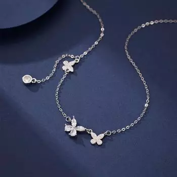 Серебряное ожерелье с кисточкой и бабочкой S925, женское, легкое, роскошное, нишевое, высококачественное, подвеска, универсальная, полная бриллиантовая цепочка на ключицу, новое 925 Silver белого золота