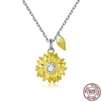 Серебряное ожерелье с подсолнухом, стерлинговое серебро 925 пробы, золотой цвет, счастливое ожерелье, подарок для женщин, модное ожерелье, ювелирные изделия
