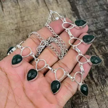 Серебряное ожерелье Sakota Mines Emerald, зеленое ожерелье, ожерелье с драгоценными камнями, ювелирные изделия из стерлингового серебра 925 пробы, изящное ожерелье из серебра 925 пробы с кристаллами для нее 20 зелёный