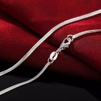 Серебряное ожерелье в виде плоской змейки толщиной 2 мм, длина 16–30 дюймов, европейский и американский стиль, корейский дизайн (ЛН026). 16 inch (40 cm)