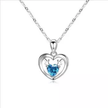 Серебряное ожерелье Yilu You 999 пробы, женский индивидуальный дизайн, подвеска в форме сердца с рогами и любовью, цепочка на ключицу 999 синий