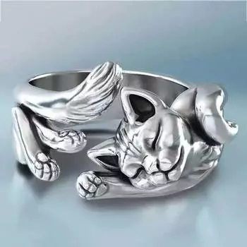 Серебряное регулируемое кольцо с котенком Chenrui - бижутерия из серии Animal Adjustable
