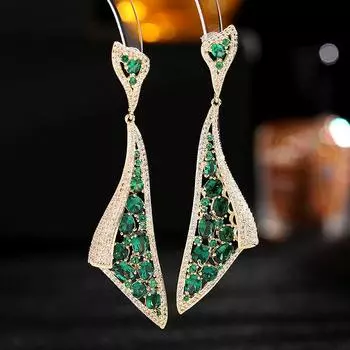 Серебряные иглы S925, преувеличенные серьги, легкое роскошное вечернее платье высокого класса с объемными серьгами-лентами зелёный