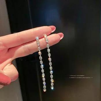 Серебряные игольчатые корейские модные серьги-кисточки с цирконием — простой, шикарный и стильный дизайн silver needle золотой