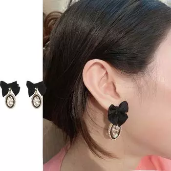 Серебряные игольчатые женские висячие серьги, тканевые серьги-банты, модные ювелирные изделия, серьги в корейском стиле бежевый