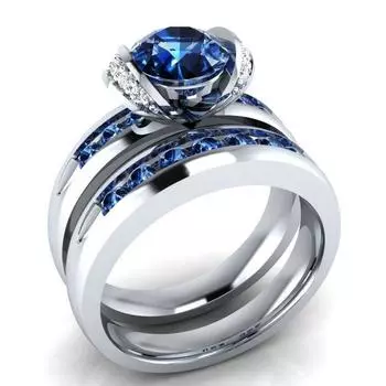 Серебряные кольца 925 пробы для женщин, 2 карата, камень Буле, кольца с натуральным бриллиантом, 2 шт., комплект свадебных обручальных ювелирных колец огранки «принцесса» 9 синий
