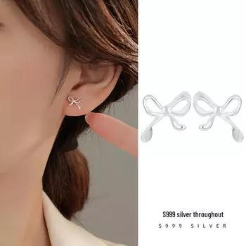 Серебряные серьги-бантики Banyan Tree S999 для женщин — удобны для сна, идеально подходят для студентов и девушек. ES2585 серебряный