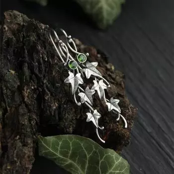 Серебряные серьги цвета плюща, ботанические украшения, серьги с растениями, серьги в стиле ретро, женские новые серьги в стиле ретро с листьями зелёный