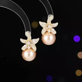 Серебряные серьги-гвоздики S925 с корейской микро-инкрустацией из циркония в виде цветка, женские модные индивидуальные легкие роскошные серьги-гвоздики с лилией и жемчугом