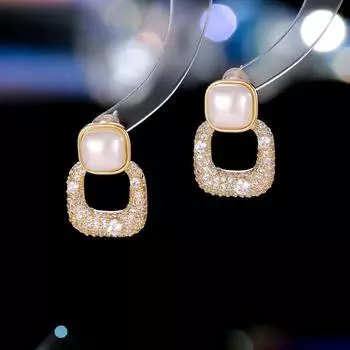 Серебряные серьги-иглы S925 в корейском стиле, модные, милые и свежие, темпераментные серьги-гвоздики, нишевые, высококачественные, геометрические, маленькие квадратные серьги красный
