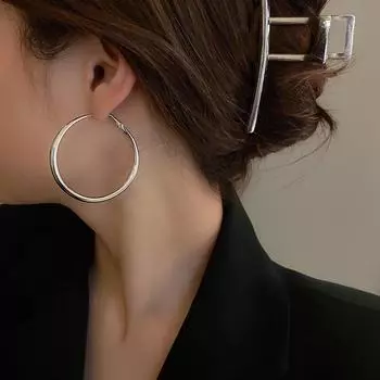 Серебряные серьги-иглы в форме круга — простой корейский дизайн из металла, универсальные серьги для образа знаменитости. 74# золотой