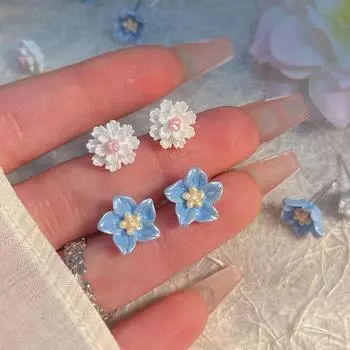 Серебряные серьги «Камелия» S925 — свежая летняя роскошь, универсальный цветочный дизайн A1760 синий