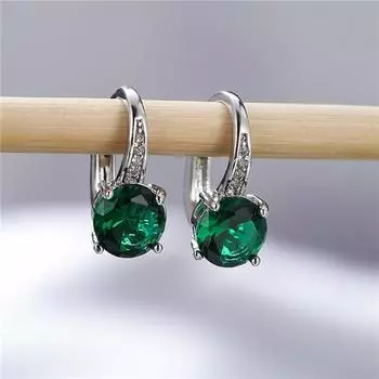 Серебряные серьги круглой огранки с четырьмя когтями из натурального зеленого фианита, женские висячие серьги с кристаллами зелёный