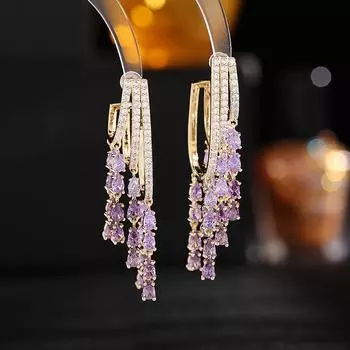 Серебряные серьги S925 с инкрустацией цирконами для вечернего платья, свадебные серьги для невесты, модные, легкие, роскошные, премиум-серьги с бахромой в форме капли воды золотой
