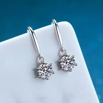 Серебряные серьги S925 Серьги с муассанитом Серьги с муассанитом Серьги с шестью зубцами Качество Seiko