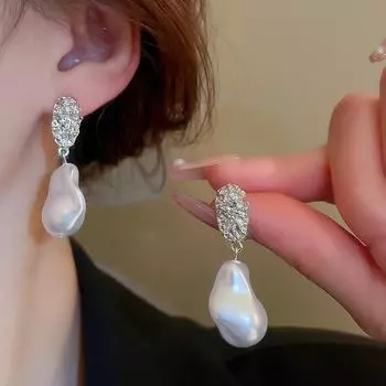Серебряные серьги с геометрическим жемчугом: Шикарный, универсальный дизайн для женщин Needle серебряный