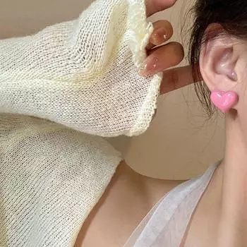 Серебряные серьги-сердечки S925 для женщин — простой, милый и универсальный летний аксессуар heart earrings белый
