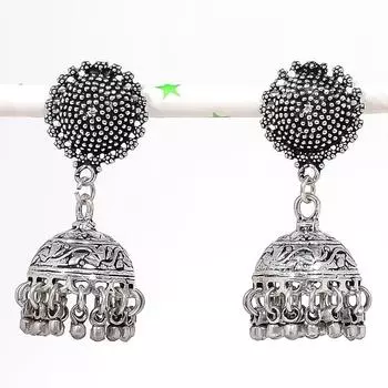 Серебряные серьги в индийском стиле Jhumki с драгоценным камнем в стиле племени Бали 1,97 дюйма c4k96
