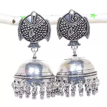 Серебряные серьги в индийском стиле Jhumki с драгоценным камнем в стиле племени Бали, 2,09 дюйма, g9b73