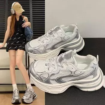 Серебряные толстые кроссовки Pops женские осенние дышащие кроссовки Tide Fried Street Retro Casual 35 серебряный