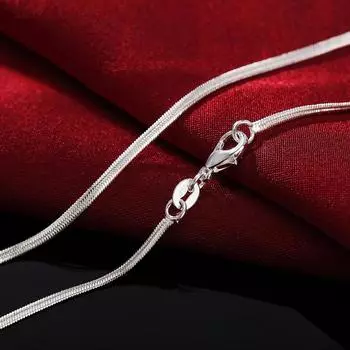 Серебряные украшения, посеребренное ожерелье, 16-30 дюймов, 2 мм, ожерелье с плоской змеиной цепочкой, корейская версия 16 inches