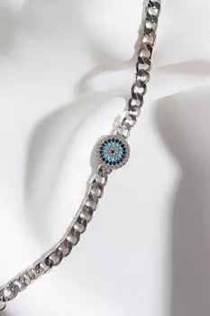 Серебряный браслет-цепочка с цирконом и сглазом