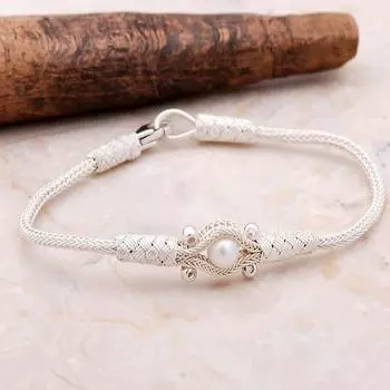 Серебряный браслет Kazaziye с вышивкой жемчугом