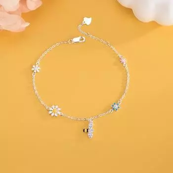 Серебряный браслет S925 Daisy Bee - украшения из свежих летних лесных цветов BRS216-1 серебряный