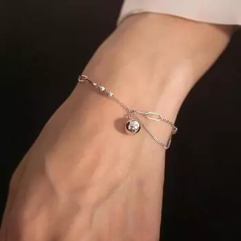 Серебряный браслет S925, французская мода, простой стиль, асимметричная цепочка, браслет из цветочных бусин, женский круглый браслет из бусин silver