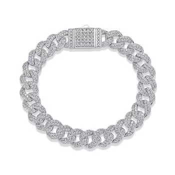 Серебряный браслет S925 Moissanite 10 мм в ширину Серебряные украшения about 16.5cm