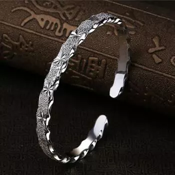 Серебряный браслет S999 Foot Silver Car Flower Sand Face Full Sky Star Браслет Гладкий серебряный браслет с открытой стопой Подарки для девочек Adjustable size