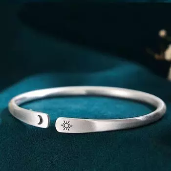 Серебряный браслет S999 Полный серебряный женский браслет Tonghui с солнцем и луной с небольшим отверстием, матовый браслет Ruyi 520 Браслет ко Дню святого Валентина Adjustable size серебряный