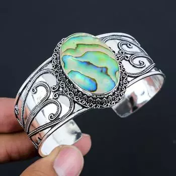 Серебряный браслет с натуральным камнем-ракушкой | Серебро 925 пробы | Регулируемый браслет | Серебряный браслет ручной работы для женщин и девушек