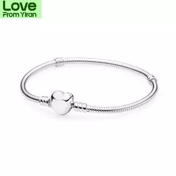 Серебряный браслет с застежкой в виде сердца, новый браслет из 100% стерлингового серебра 925 пробы, подходит для европейских подвесок, ювелирных изделий своими руками 18cm