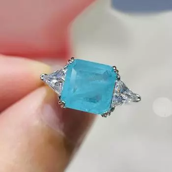 Серебряный цвет, синие / розовые / зеленые кольца для женщин, параиба, изумруд, турмалин, драгоценный камень, помолвка, модные свадебные украшения 9 * 9 5 розовый