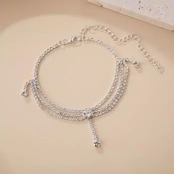 Серебряный и золотой многослойный браслет с бахромой и цепочкой для ног со стразами и кисточками Beach