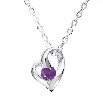 Серебряный кулон с открытым сердцем 925 пробы, камень февраля, аметист [Sears], женский e-1658-2