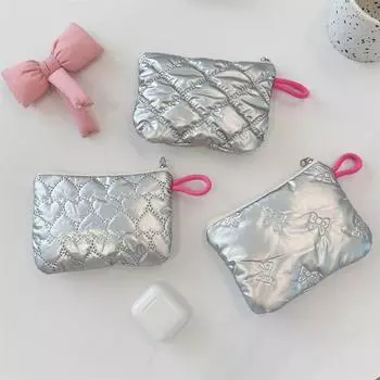 Серебряный лингге бант узор кошельки для монет небольшой холст монет кошелек леди девушки наушники монета ключ сумка для хранения денег на молнии мешочек