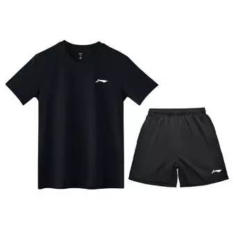 Серия для настольного тенниса Li Ning Легкий дышащий короткий рукав Простые шорты с принтом логотипа Удобный универсальный повседневный спортивный костюм Мужской костюм AATV055-1 S