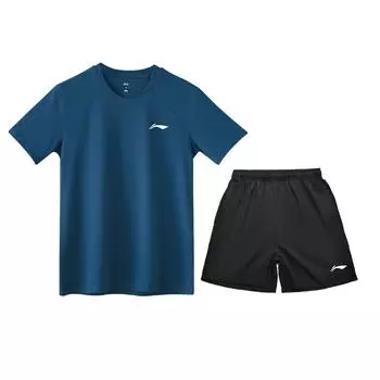Серия для настольного тенниса Li Ning Минималистичный логотип бренда С коротким рукавом Удобные шорты Универсальный повседневный спортивный костюм Мужской спортивный костюм AATV055-3 S