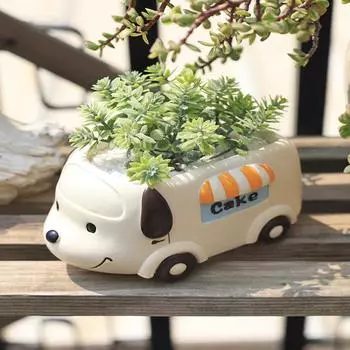 Серия Food Truck - кашпо из смолы для суккулентов, кактусов, воздушных растений, милых животных, цветочных горшков, фигурок для домашнего декора стола, подарков белый