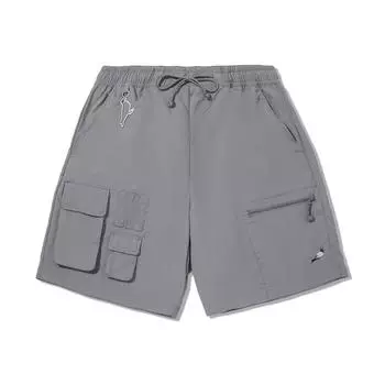 Серия коллабораций Li Ning X Staple Однотонные шорты-бермуды средней посадки на кулиске Дышащие Универсальные Пятиточечные Повседневные Мужские шорты Асфальтово-серый AKSV579-2 M