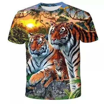 Серия Lion Tiger, топы с 3D-принтом, повседневные футболки с коротким рукавом, летняя спортивная одежда больших размеров, мужская футболка S