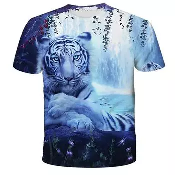 Серия Lion Tiger, топы с 3D-принтом, повседневные футболки с коротким рукавом, летняя спортивная одежда больших размеров, мужская футболка S