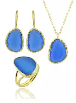 Серия Sun Stone Bean Cut, синий цвет, женский тройной комплект аутентичных серебряных украшений