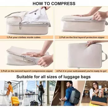 Set/6 pcs Compressible Packing Travel Storage Bag Cubes Waterproof Suitcase Nylon Portable With Handbag Luggage Organizer 6 x Travel Storage Bag синий