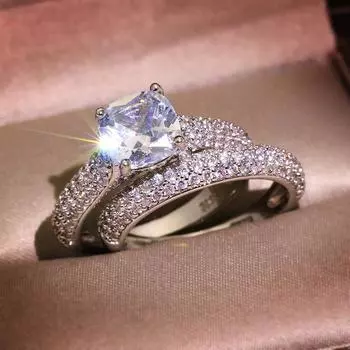 Set Cincin Berlian Kantor Mewah для Wanita S925 Perak Murni Set Pernikahan Pengantin Cincin Pernikahan для Pasangan Mode Hadiah Perhiasan 10